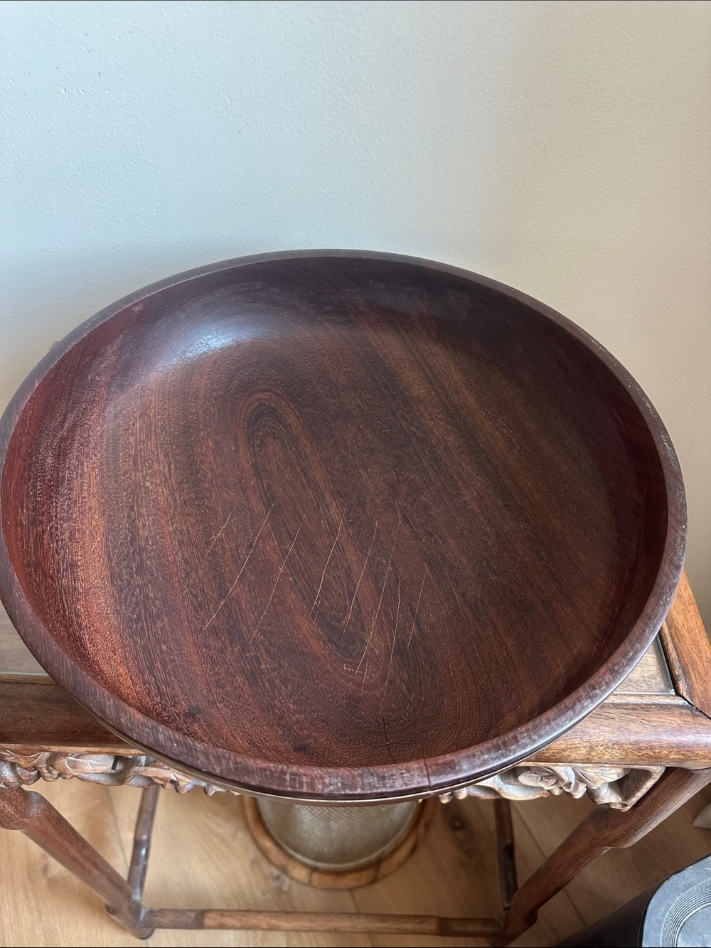 Handcrafted Dark Wood Serving Bowl - Brown